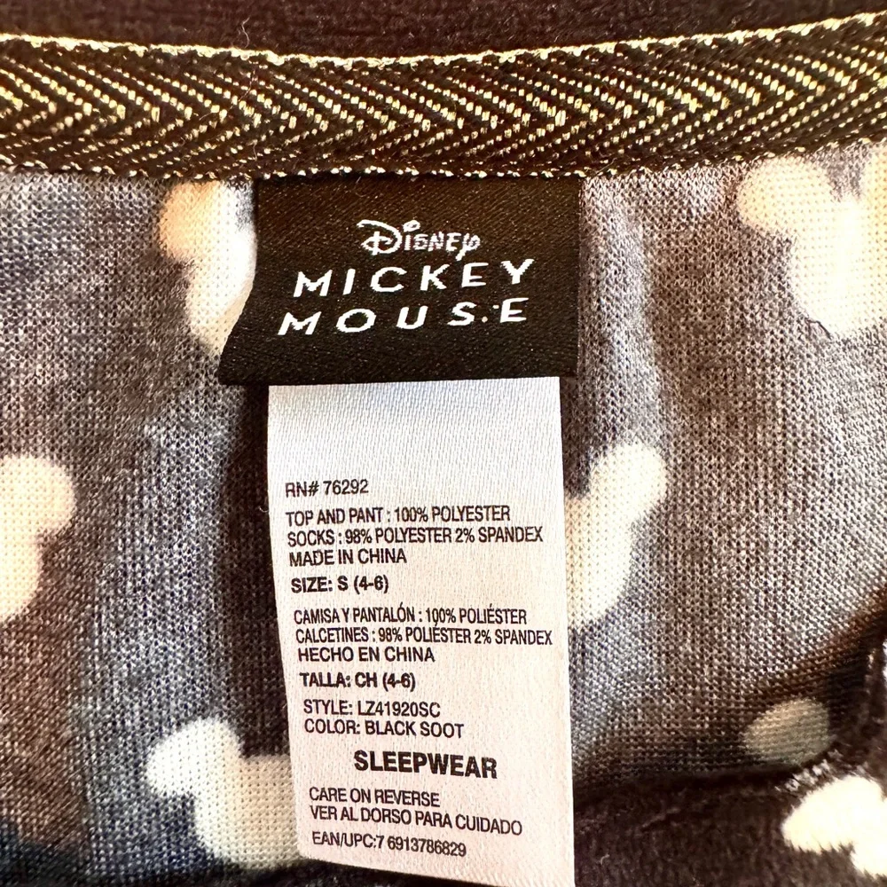 Disney Mickey‎ Mouse Pajama Top Black Gold Foil Long Sleeve Shirt Small 4-6 - Picture 2 of 7
